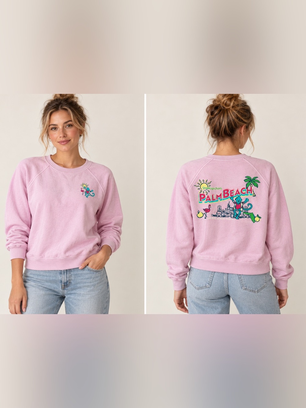 Roller Rabbit Pink Palm Beach Graphic Crewneck Sweatshirt